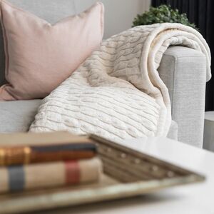 Cozy Cream Cable Knit Lambswool Kanata Throw Blanket